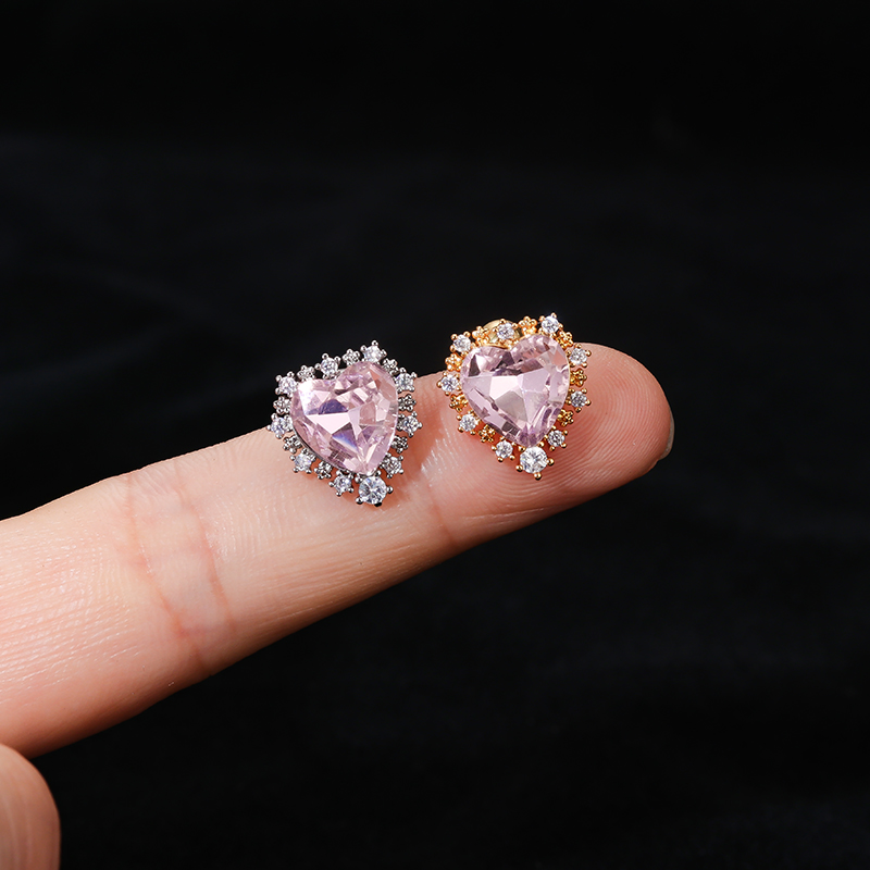 Fashion Heart Shape Butterfly Stainless Steel Inlay Zircon Ear Studs 1 Piece