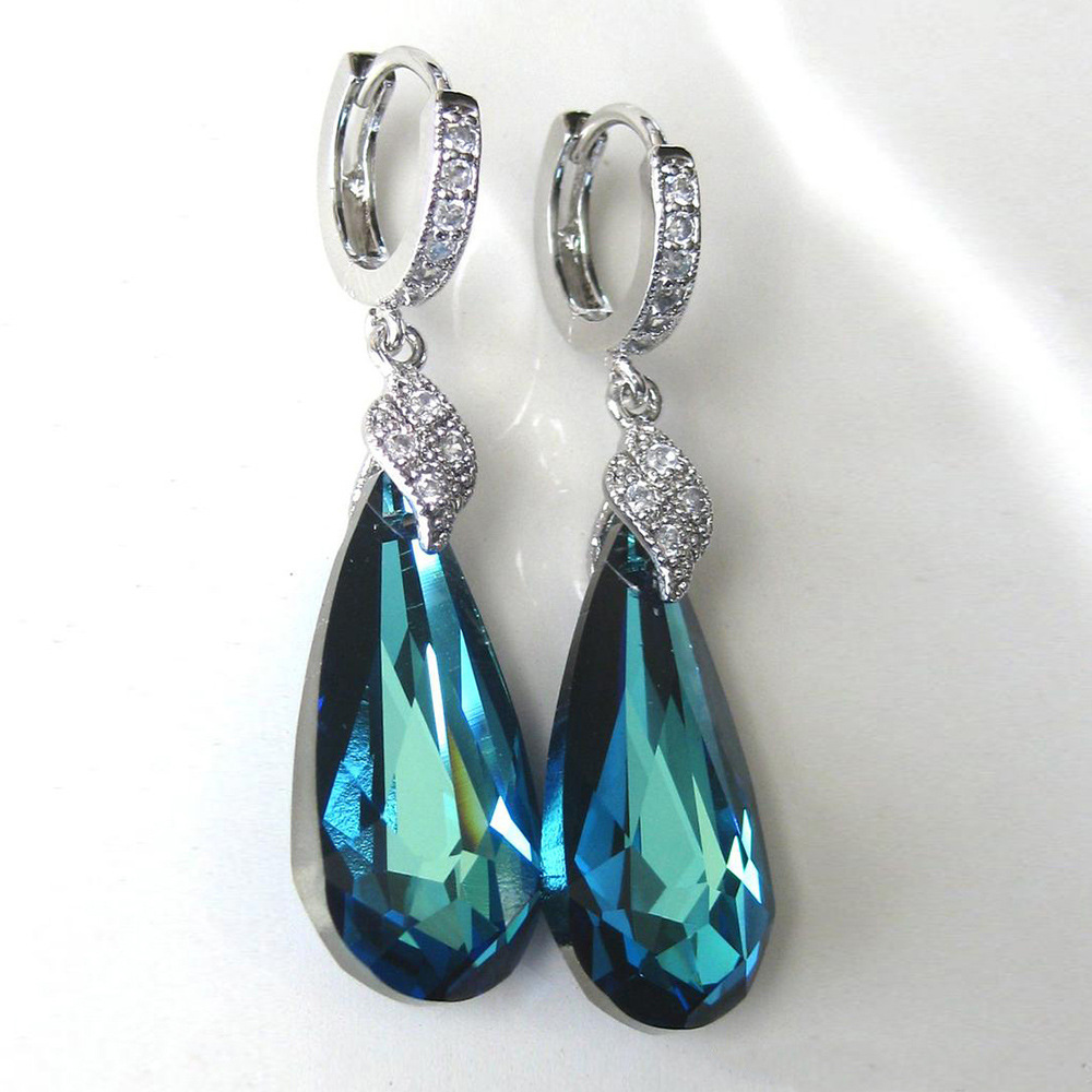 Vintage Style Water Droplets Copper Drop Earrings Inlay Artificial Gemstones Copper Earrings 1 Pair