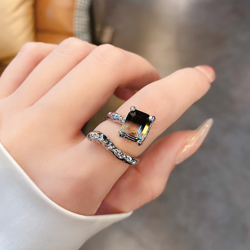 Simple Style Square Alloy Inlay Artificial Rhinestones Open Ring 1 Piece