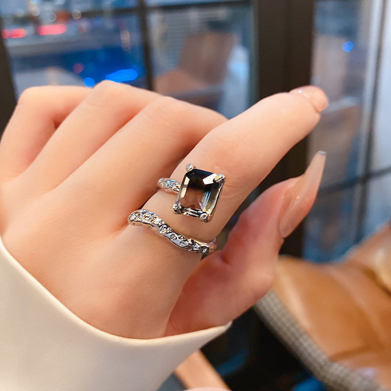 Simple Style Square Alloy Inlay Artificial Rhinestones Open Ring 1 Piece