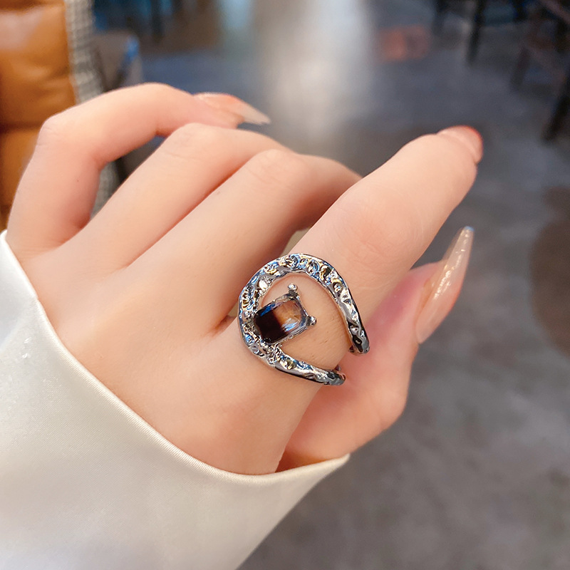 Simple Style Square Alloy Inlay Artificial Rhinestones Open Ring 1 Piece