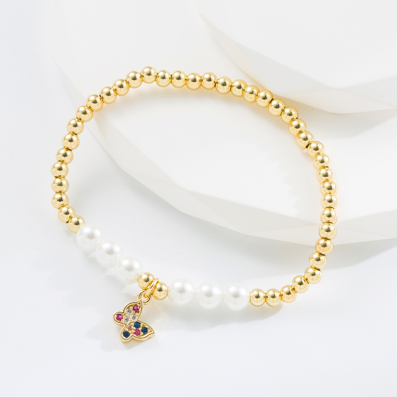 Fashion Cross Heart Shape Copper Bracelets Pearl Plating Inlay Zircon Copper Bracelets 1 Piece