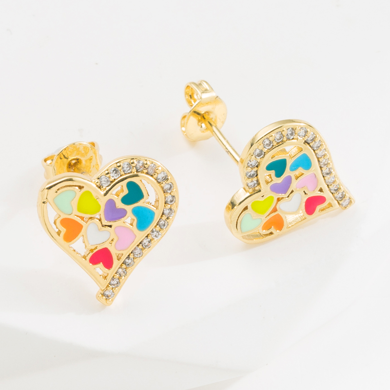Fashion Heart Shape Eye Copper Ear Studs Plating Zircon Copper Earrings 1 Pair