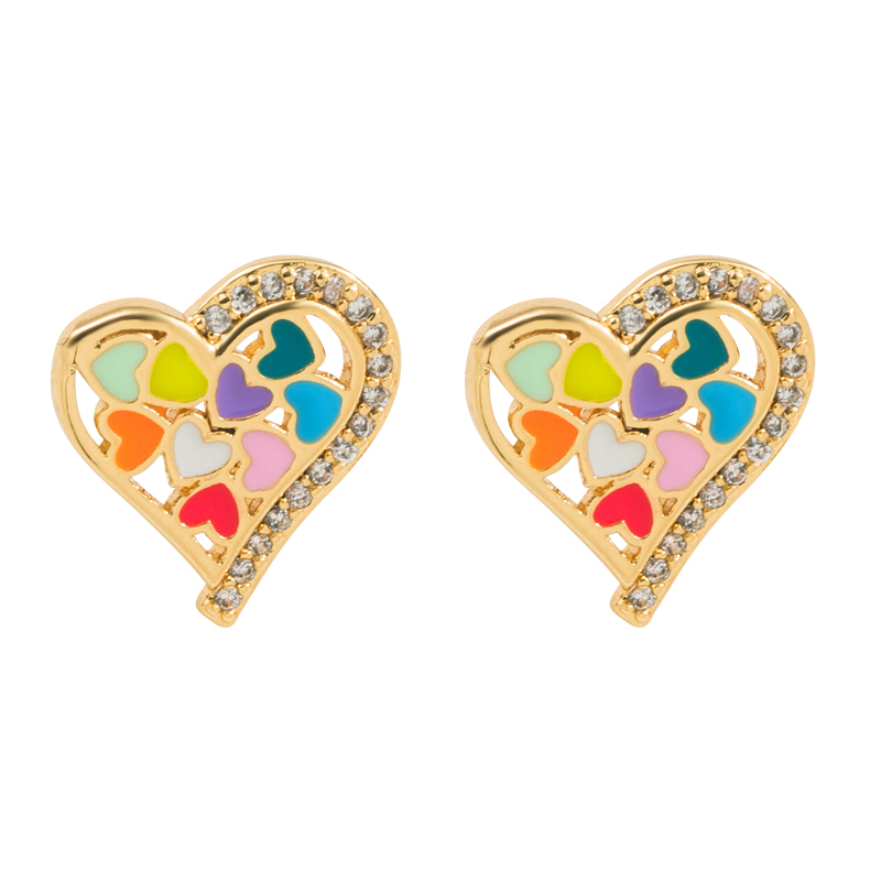 Fashion Heart Shape Eye Copper Ear Studs Plating Zircon Copper Earrings 1 Pair