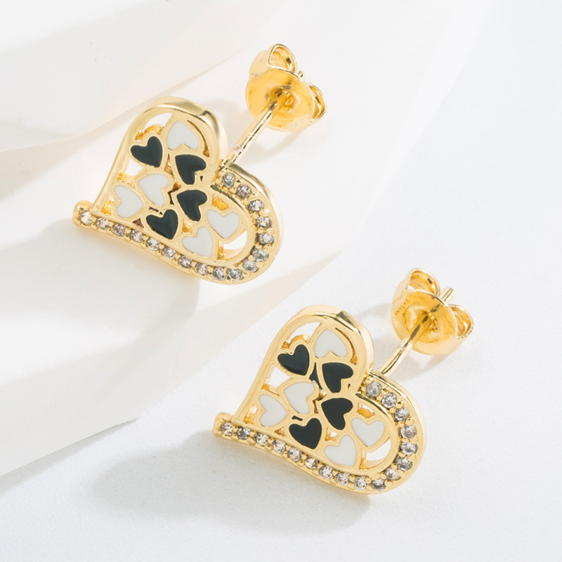 Fashion Heart Shape Eye Copper Ear Studs Plating Zircon Copper Earrings 1 Pair