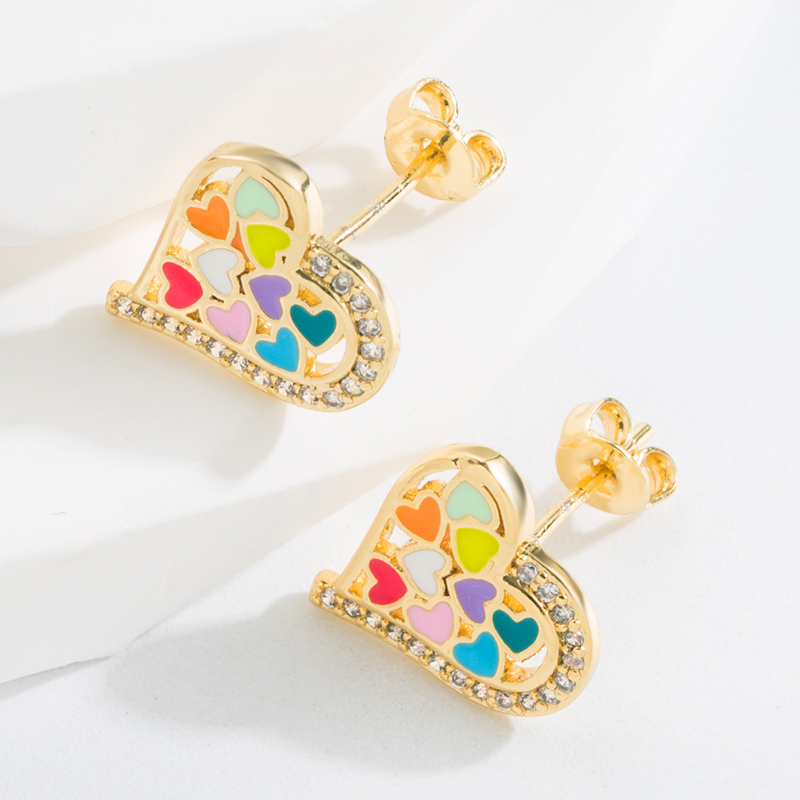 Fashion Heart Shape Eye Copper Ear Studs Plating Zircon Copper Earrings 1 Pair