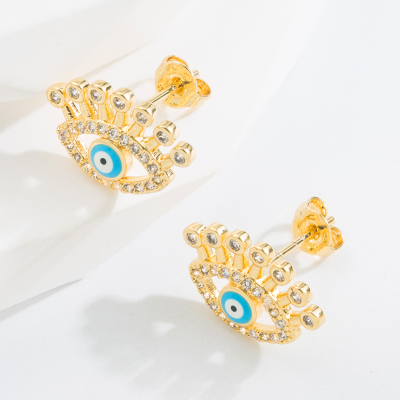 Fashion Heart Shape Eye Copper Ear Studs Plating Zircon Copper Earrings 1 Pair