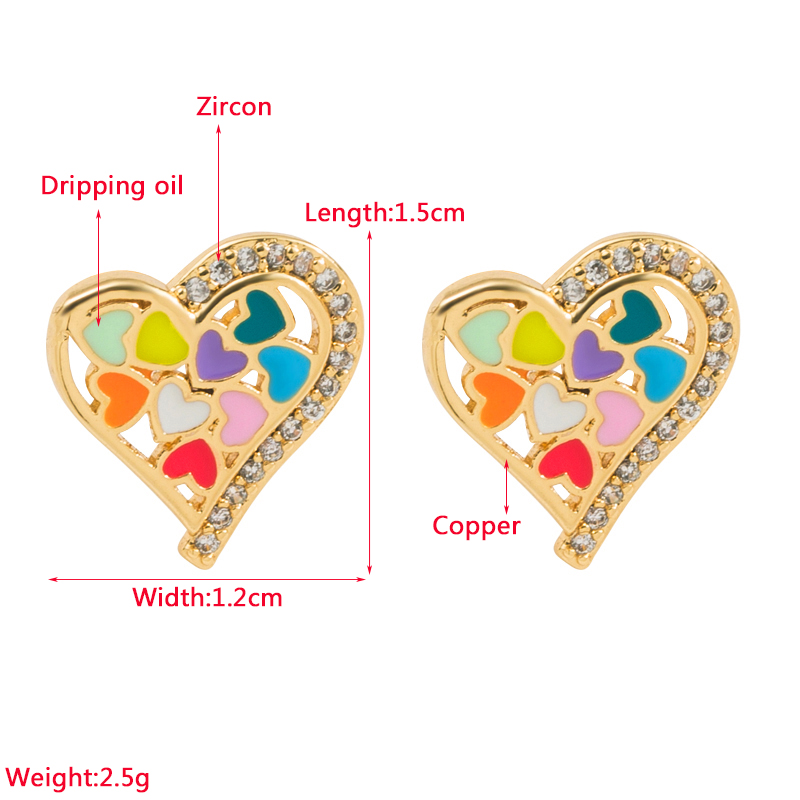 Fashion Heart Shape Eye Copper Ear Studs Plating Zircon Copper Earrings 1 Pair