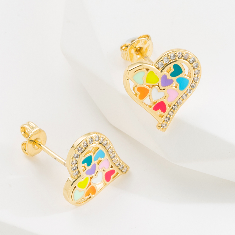 Fashion Heart Shape Eye Copper Ear Studs Plating Zircon Copper Earrings 1 Pair