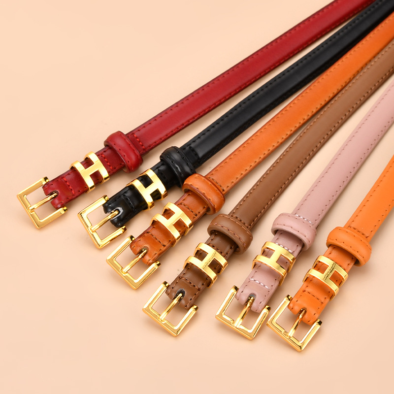 Simple Style Letter Leather Metal Button Belt