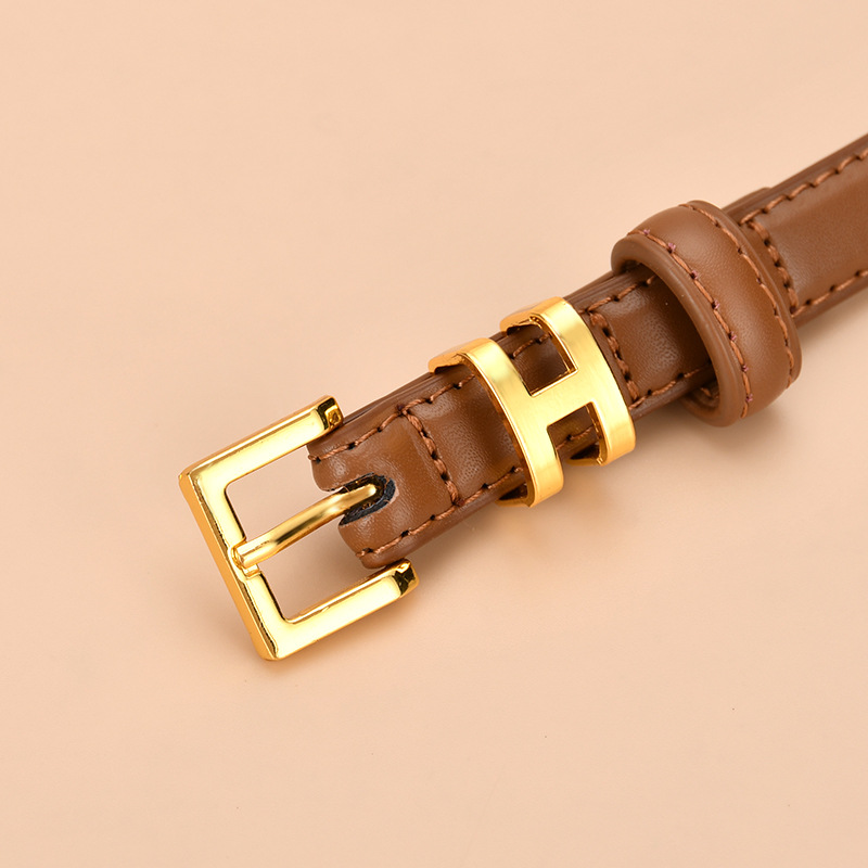 Simple Style Letter Leather Metal Button Belt