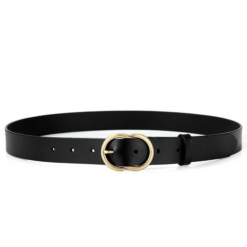 Simple Style Solid Color Leather Metal Button Belt