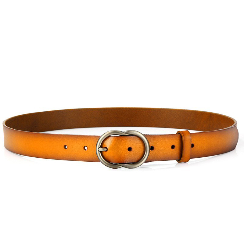Simple Style Solid Color Leather Metal Button Belt