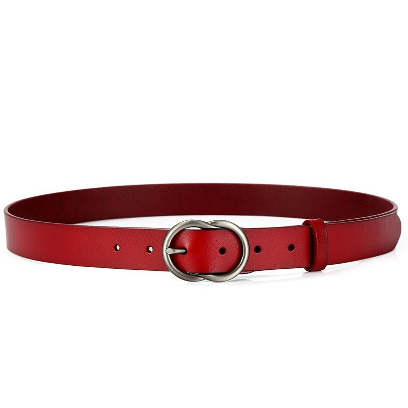Simple Style Solid Color Leather Metal Button Belt