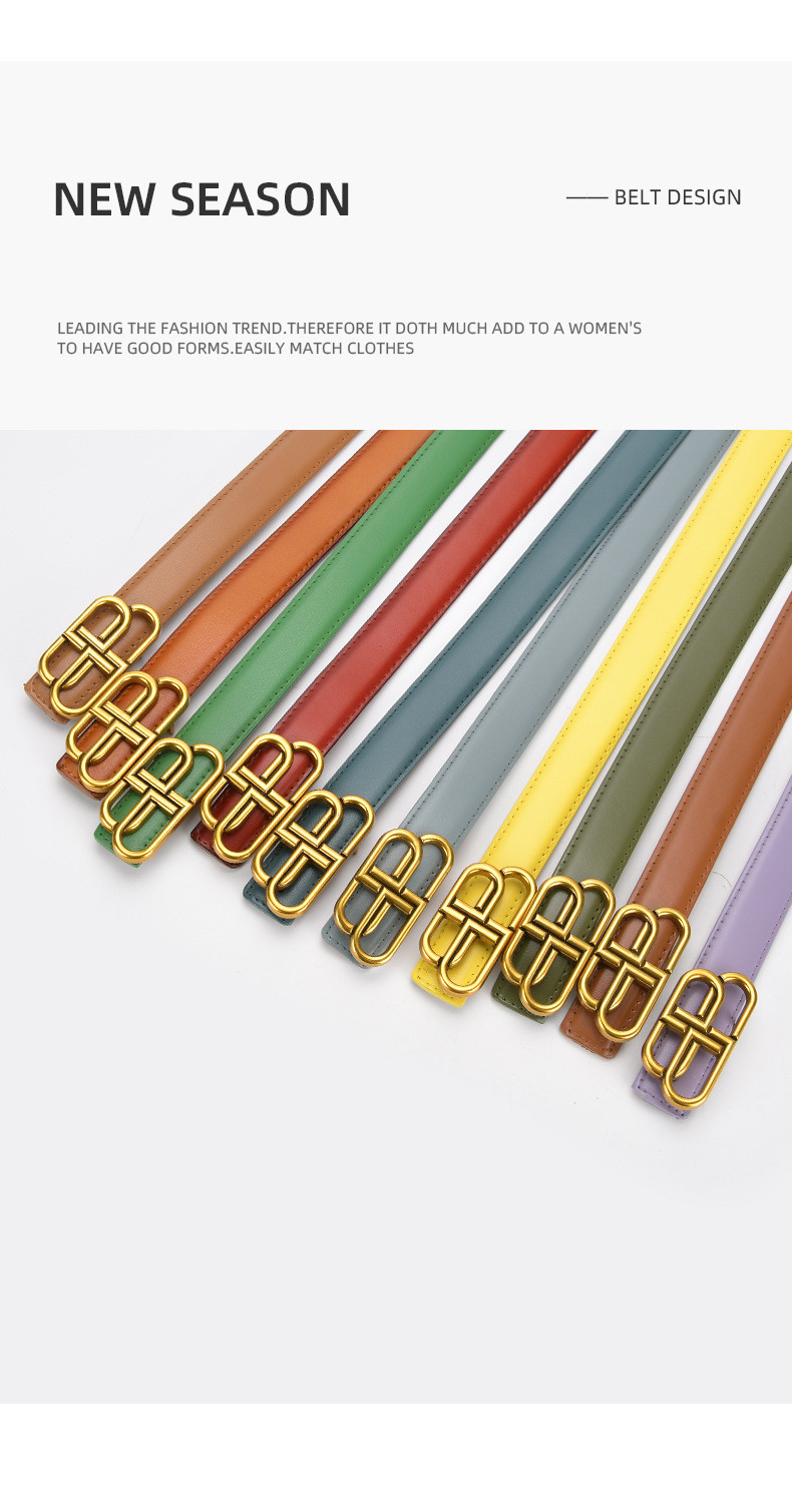 Simple Style Solid Color Leather Metal Button Belt