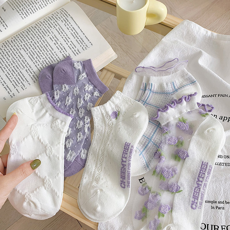 Womenu0027S Sweet Flower Cotton Jacquard Socks