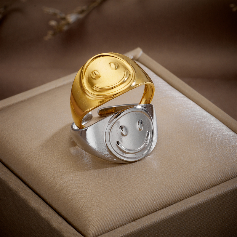 Simple Style Smiley Face Titanium Steel Open Ring Copper Rings