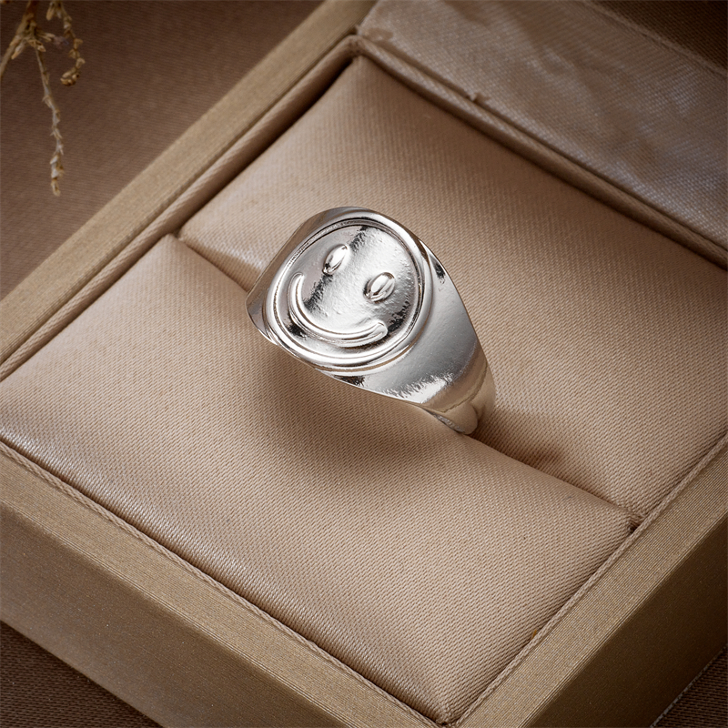 Simple Style Smiley Face Titanium Steel Open Ring Copper Rings