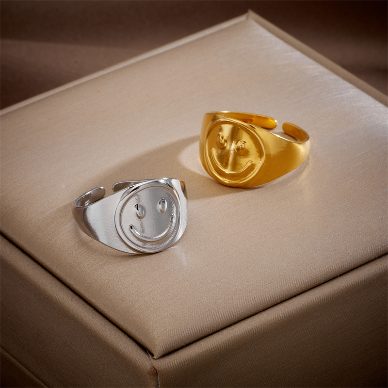 Simple Style Smiley Face Titanium Steel Open Ring Copper Rings