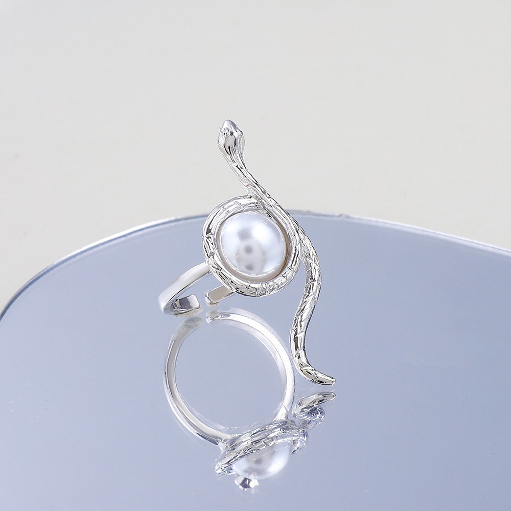 Fashion Snake Alloy Plating Artificial Pearls Open Ring 1 Piece