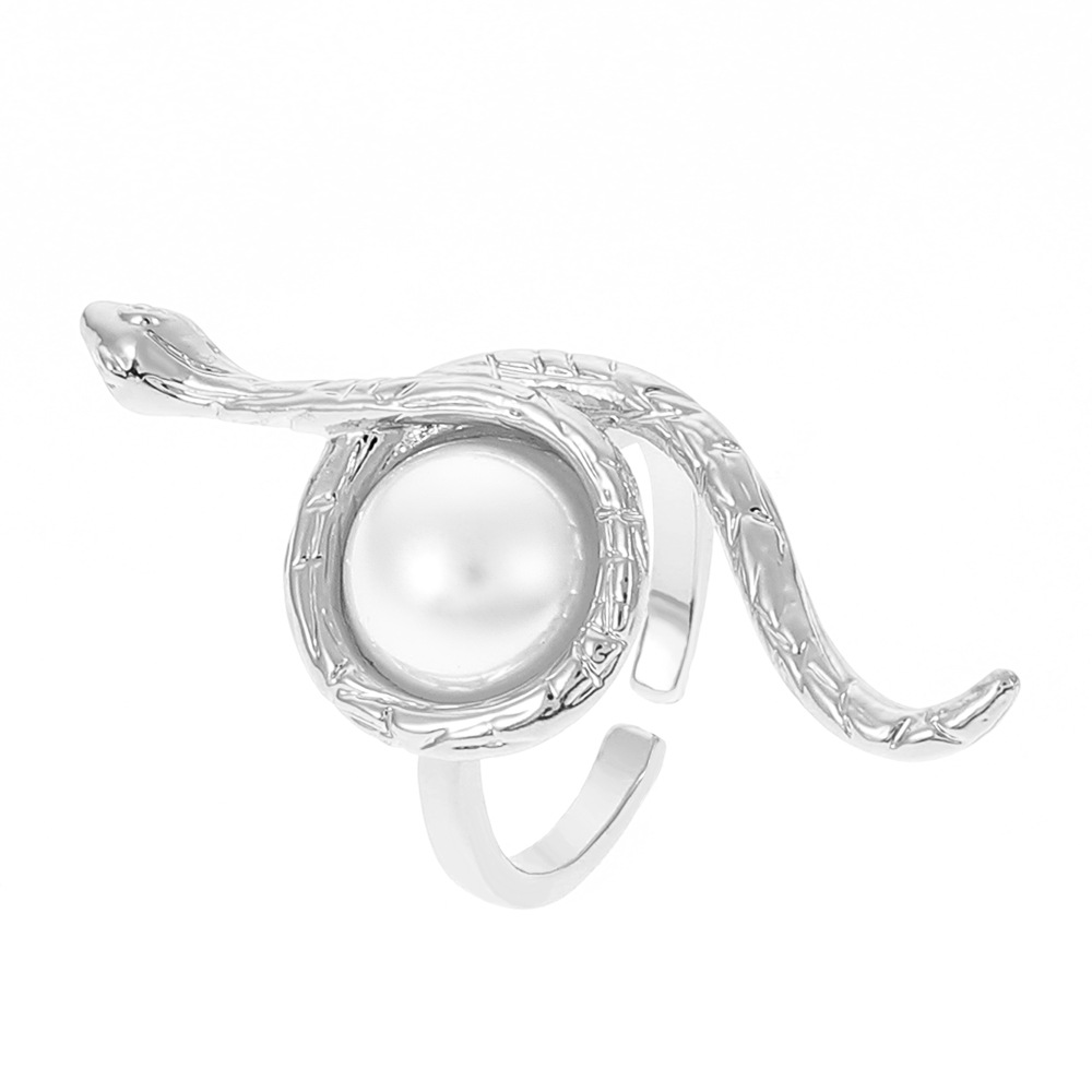 Fashion Snake Alloy Plating Artificial Pearls Open Ring 1 Piece