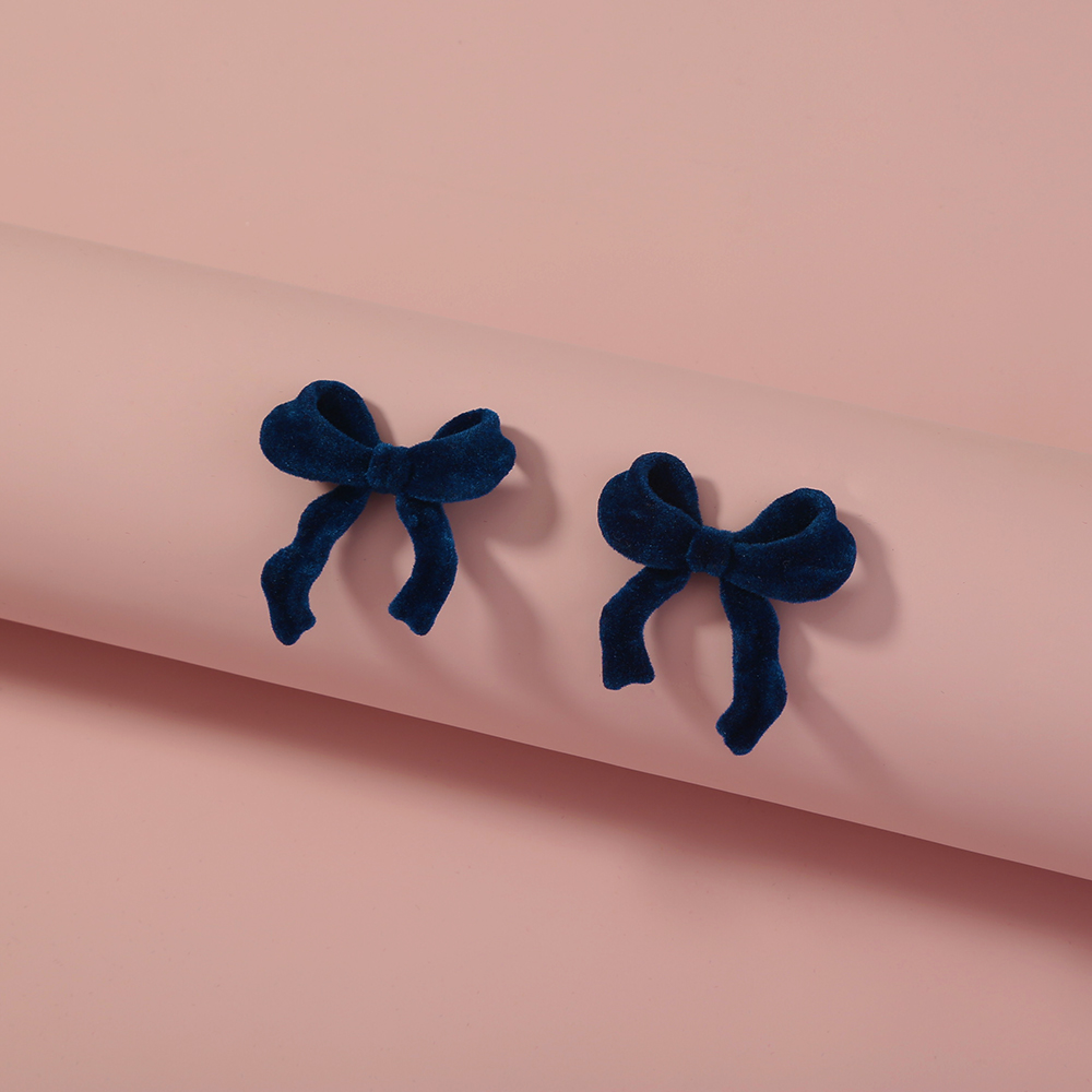 Classic Style C Shape Bow Knot Flocking Earrings 1 Pair