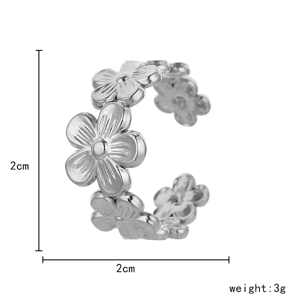 Simple Style Flower Titanium Steel Open Ring Plating Stainless Steel Rings