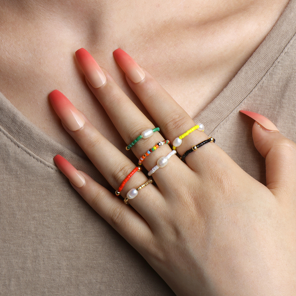 Simple Style Geometric Beaded Glass Knitting Rings