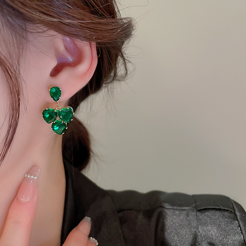 Fashion Heart Shape Copper Drop Earrings Inlay Zircon Copper Earrings 1 Pair