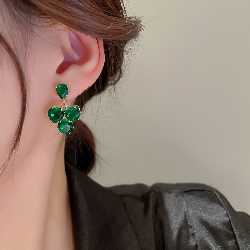 Fashion Heart Shape Copper Drop Earrings Inlay Zircon Copper Earrings 1 Pair