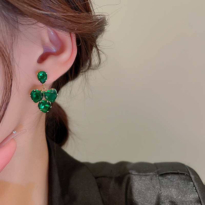 Fashion Heart Shape Copper Drop Earrings Inlay Zircon Copper Earrings 1 Pair
