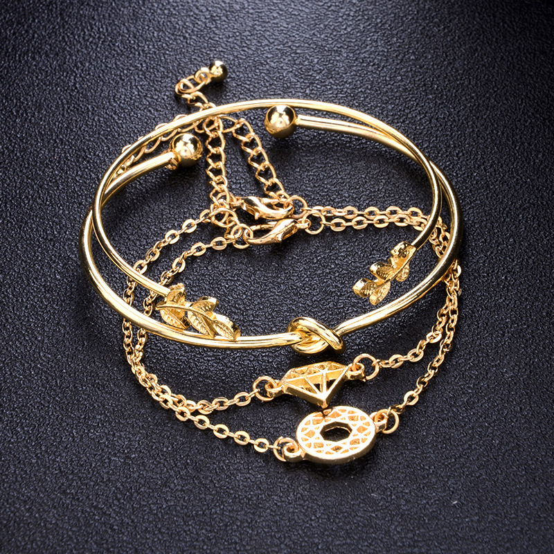 Elegant Leaves Alloy Hollow Out Womenu0027S Bracelets 4 Piece Set