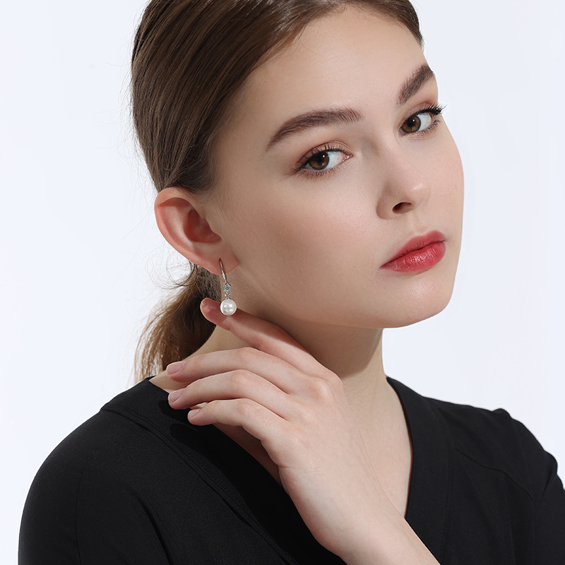 Simple Style Water Droplets Sterling Silver Drop Earrings Pearl Zircon 925 Silver Earrings 1 Pair