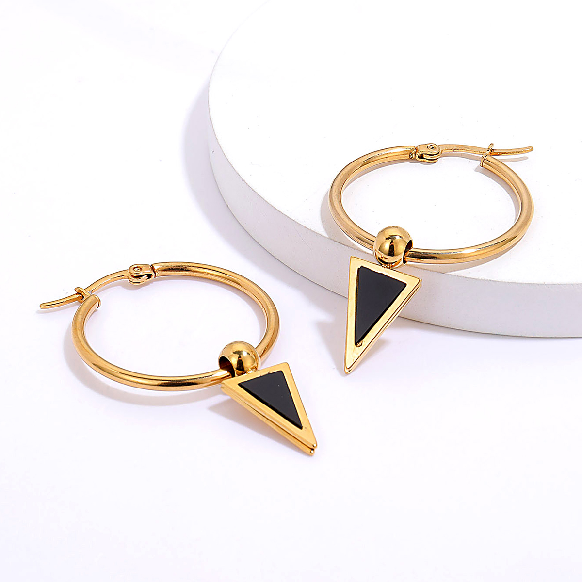 Fashion Triangle Stainless Steel Drop Earrings Gold Plated Stainless Steel Earrings 1 Pair