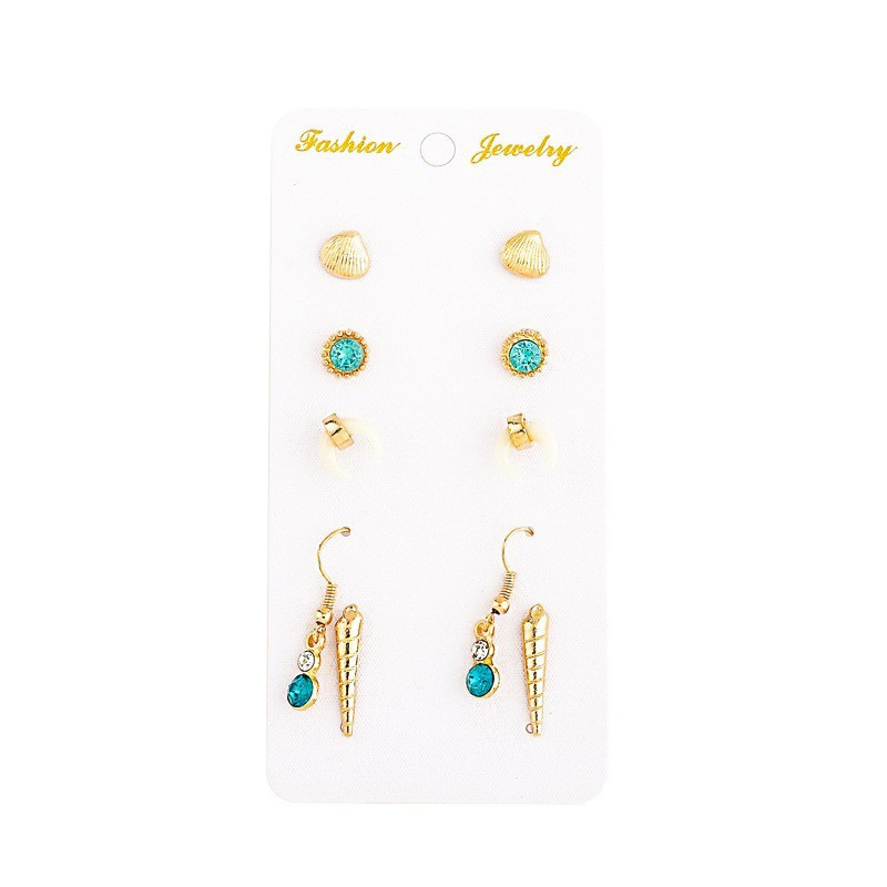 Hawaiian Geometric Alloy Plating Artificial Diamond Womenu0027S Earrings 5 Piece Set