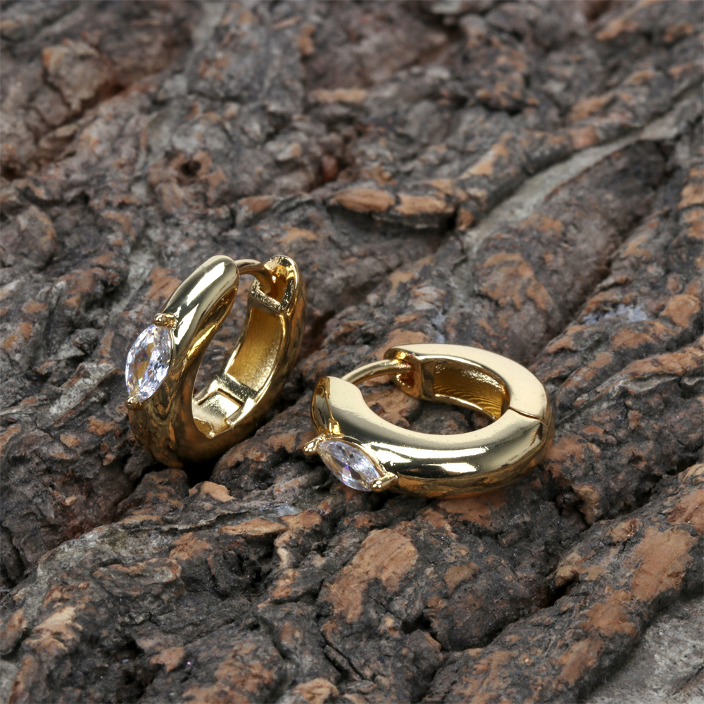 Fashion Oval Copper Hoop Earrings Gold Plated Zircon Copper Earrings