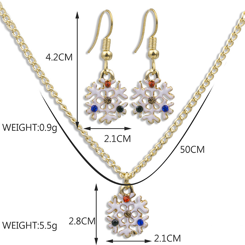 Simple Style Snowflake Alloy Enamel Artificial Diamond Womenu0027S Earrings Necklace 3 Piece Set