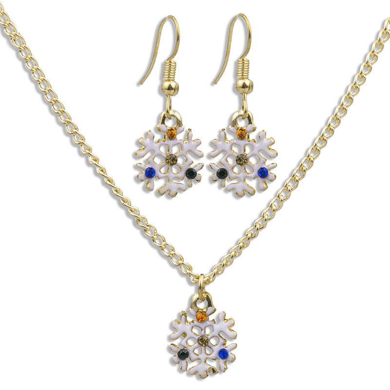 Simple Style Snowflake Alloy Enamel Artificial Diamond Womenu0027S Earrings Necklace 3 Piece Set