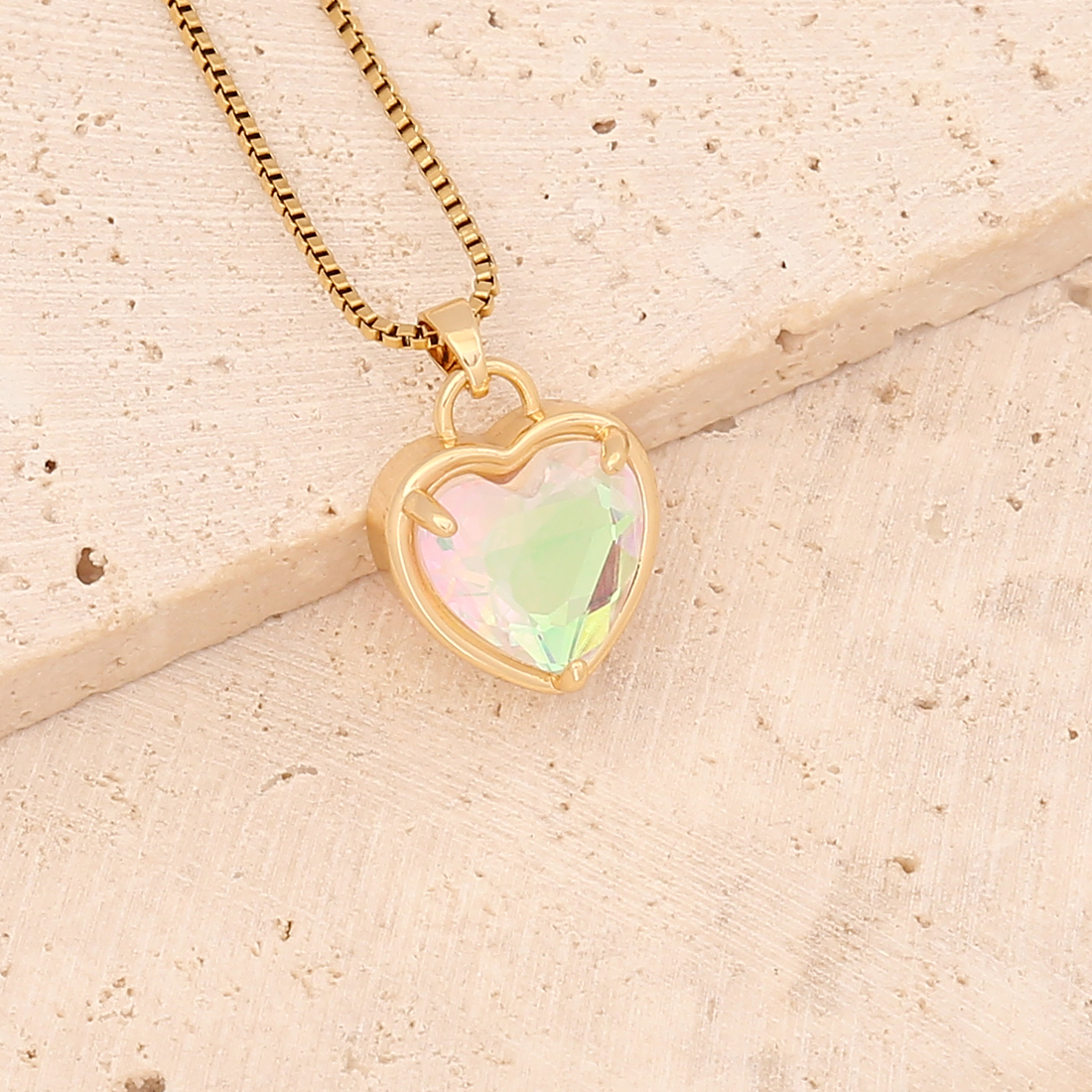 Fashion Heart Shape Stainless Steel Pendant Necklace Gold Plated Artificial Crystal Stainless Steel