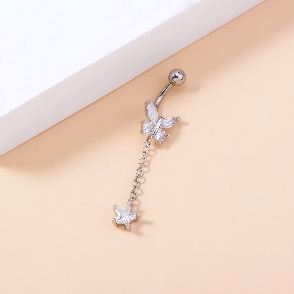 Fashion Eye Butterfly Stainless Steel Inlay Zircon Womenu0027S Belly Ring 1 Piece