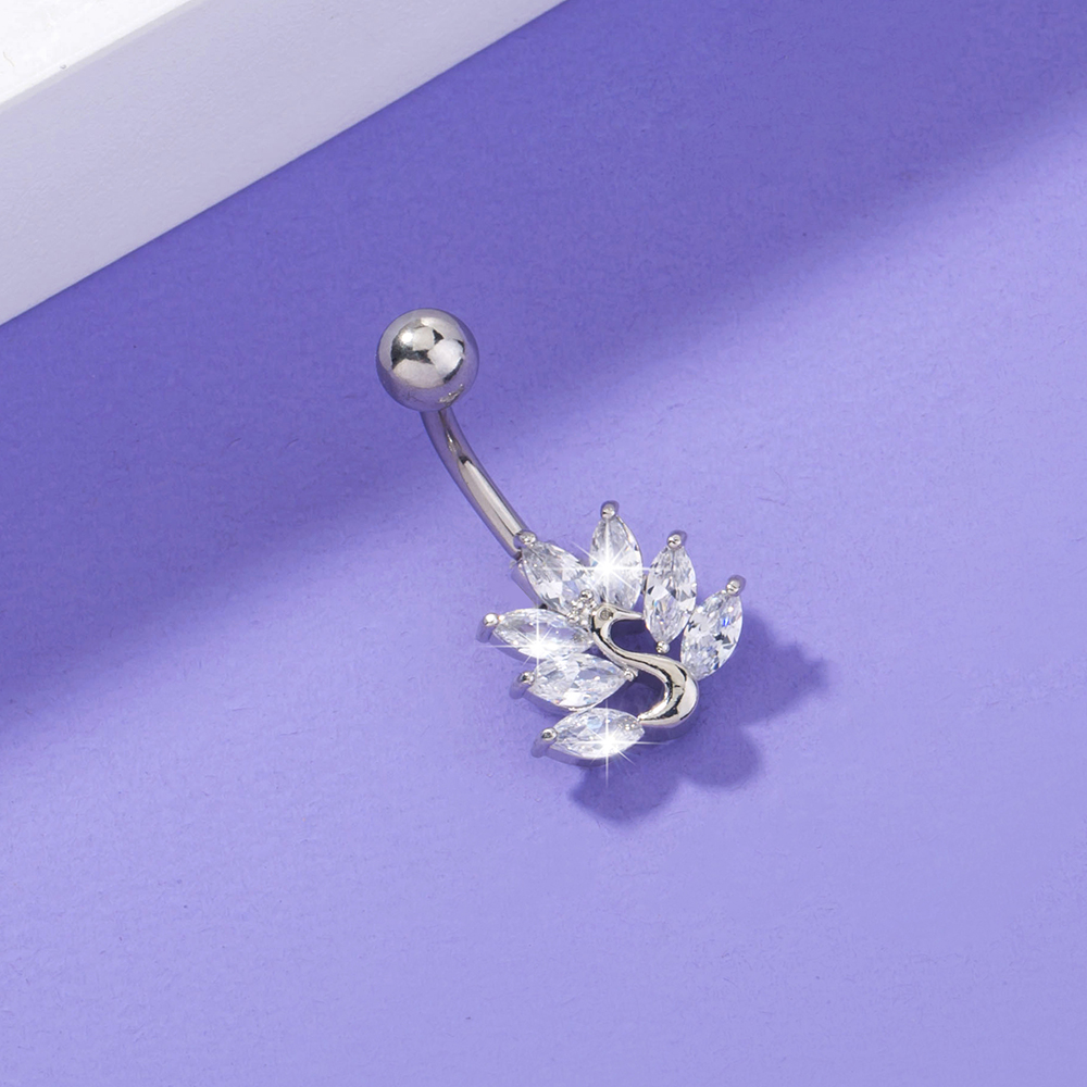 Nordic Style Crown Eye Flower Stainless Steel Inlaid Zircon Zircon Womenu0027S Belly Ring 1 Piece