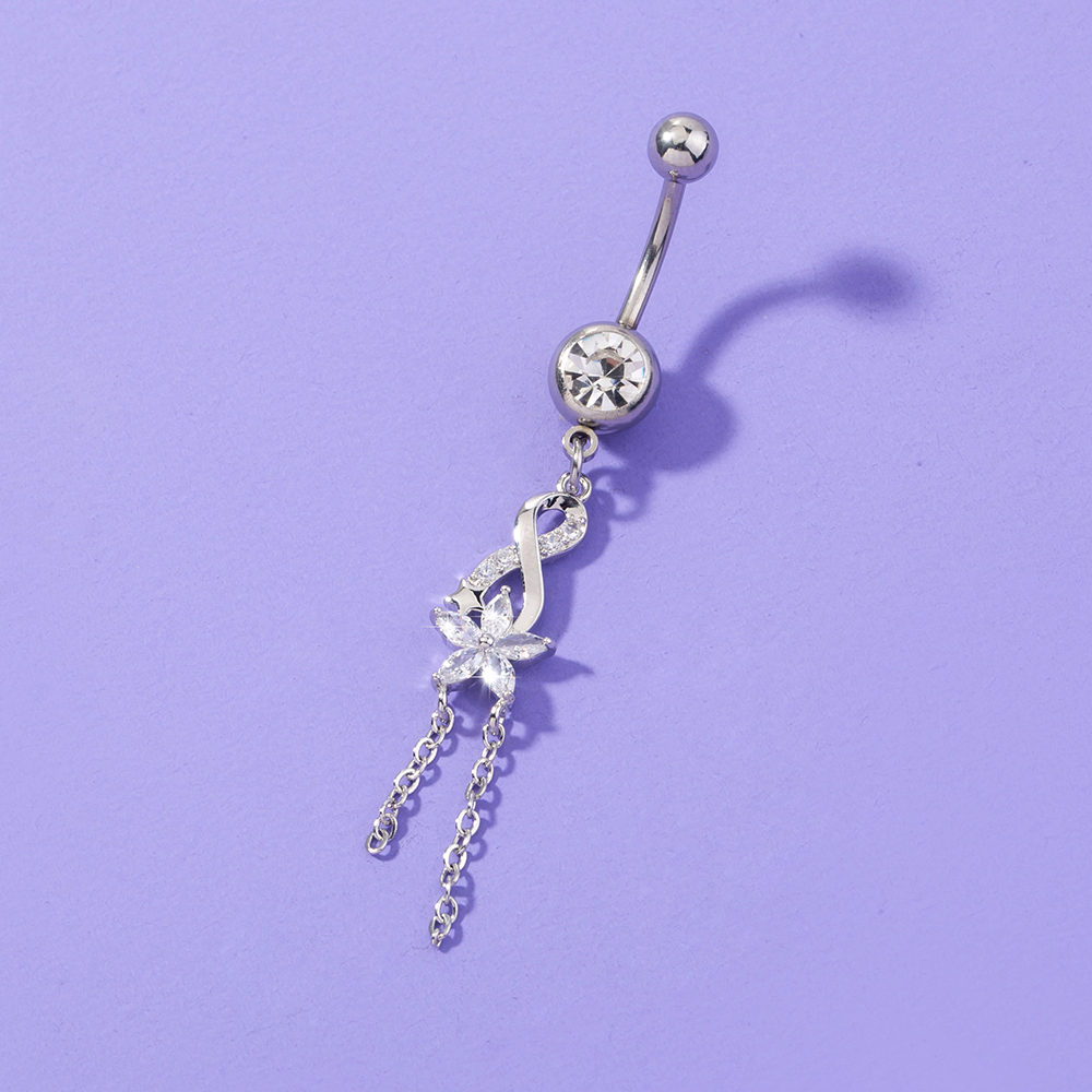 Nordic Style Crown Eye Flower Stainless Steel Inlaid Zircon Zircon Womenu0027S Belly Ring 1 Piece