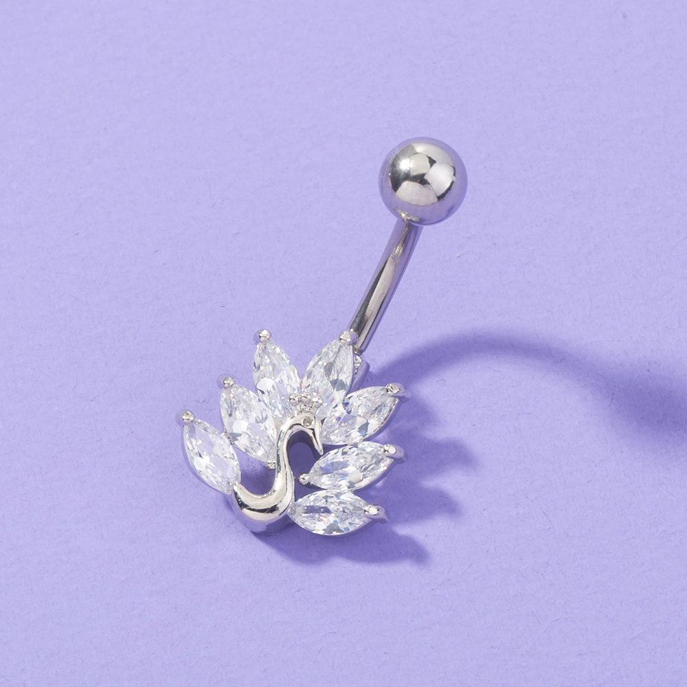 Nordic Style Crown Eye Flower Stainless Steel Inlaid Zircon Zircon Womenu0027S Belly Ring 1 Piece