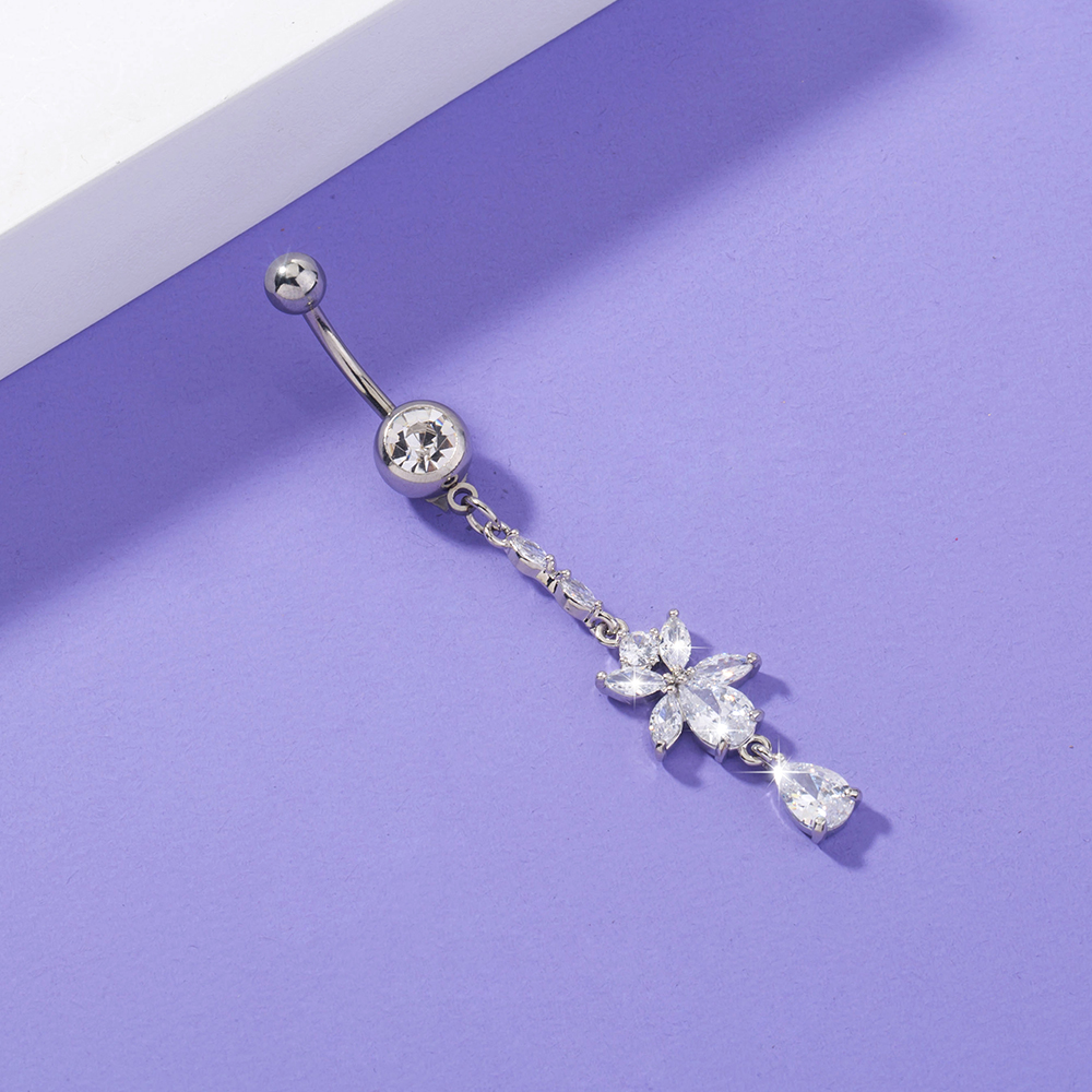 Nordic Style Crown Eye Flower Stainless Steel Inlaid Zircon Zircon Womenu0027S Belly Ring 1 Piece