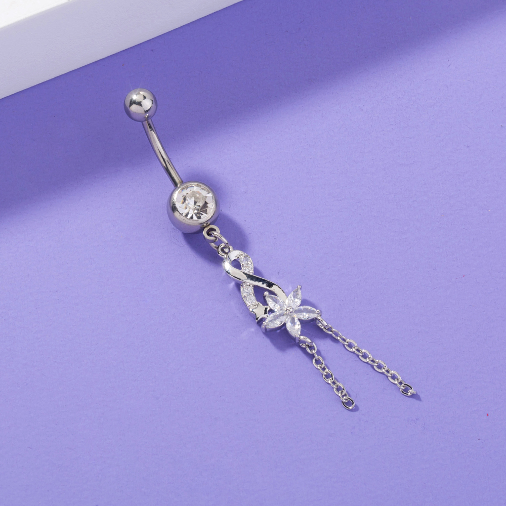 Nordic Style Crown Eye Flower Stainless Steel Inlaid Zircon Zircon Womenu0027S Belly Ring 1 Piece