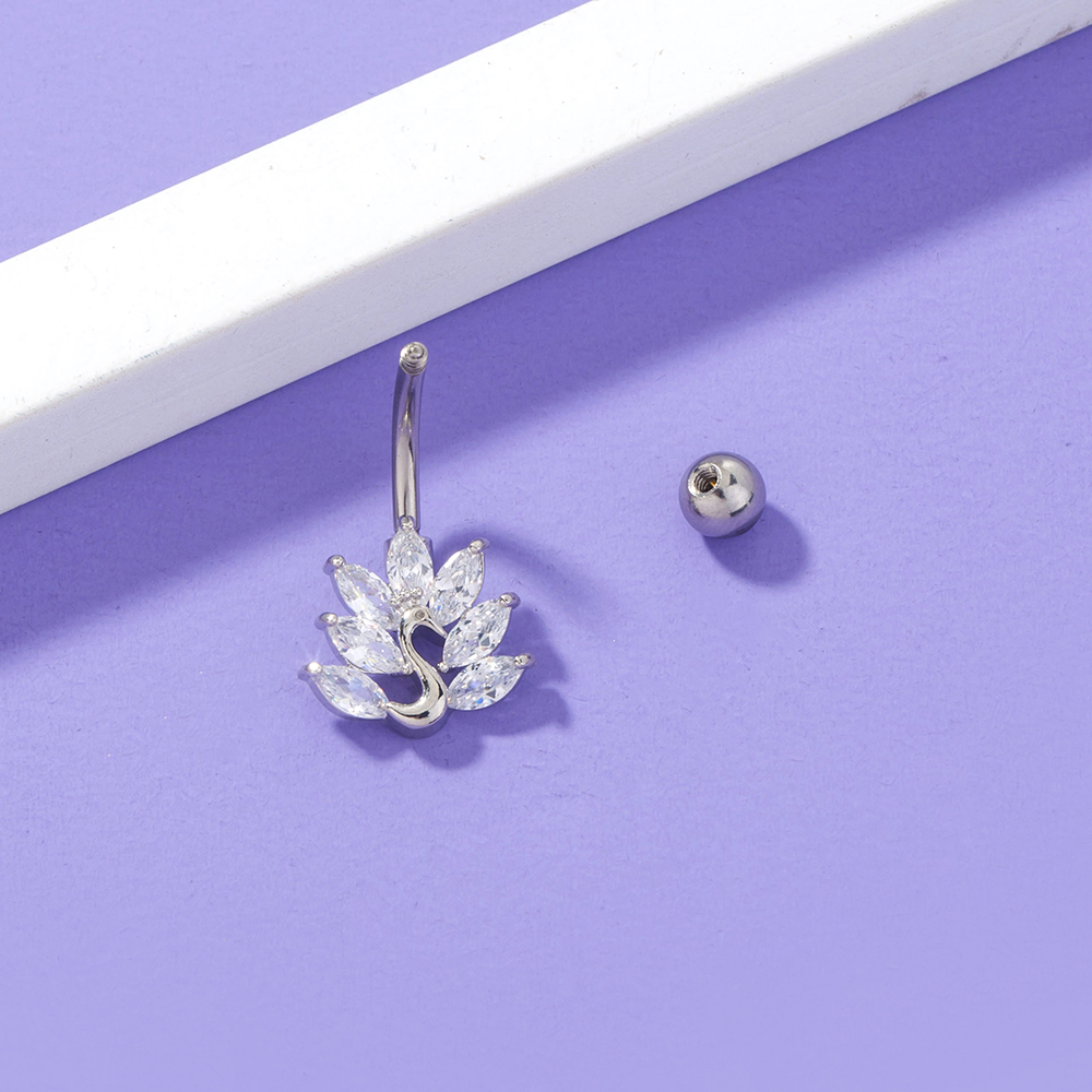 Nordic Style Crown Eye Flower Stainless Steel Inlaid Zircon Zircon Womenu0027S Belly Ring 1 Piece