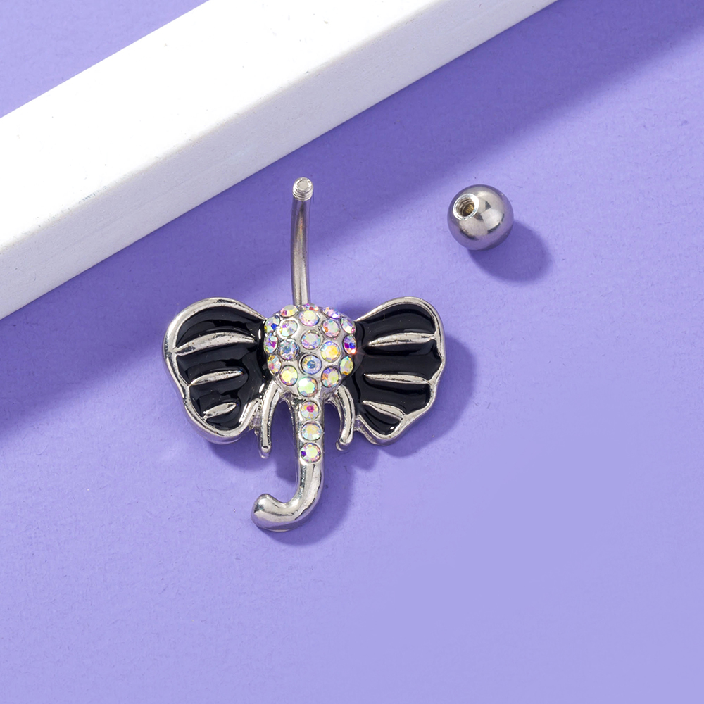 Simple Style Heart Shape Flower Elephant Stainless Steel Inlay Zircon Womenu0027S Belly Ring 1 Piece