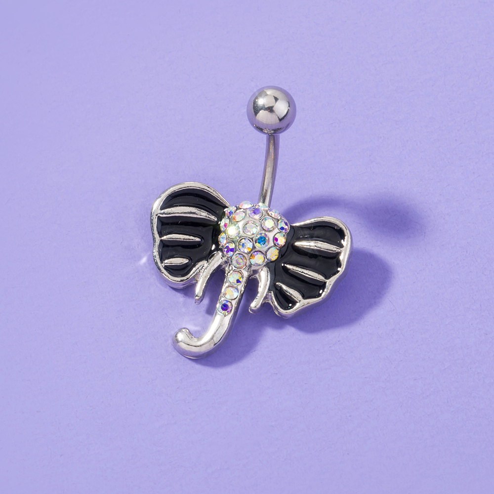 Simple Style Heart Shape Flower Elephant Stainless Steel Inlay Zircon Womenu0027S Belly Ring 1 Piece