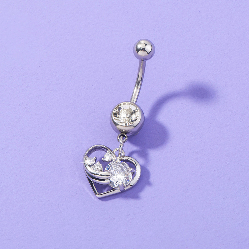 Simple Style Heart Shape Flower Elephant Stainless Steel Inlay Zircon Womenu0027S Belly Ring 1 Piece