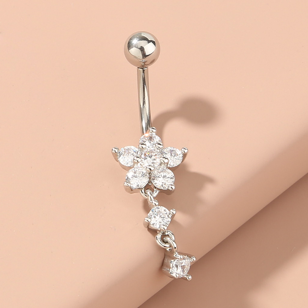 Simple Style Heart Shape Flower Elephant Stainless Steel Inlay Zircon Womenu0027S Belly Ring 1 Piece